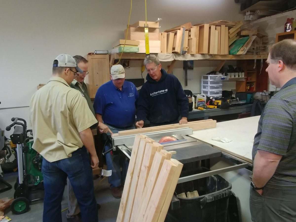 Picture of preparing the benches for the Alzheimer’s Association