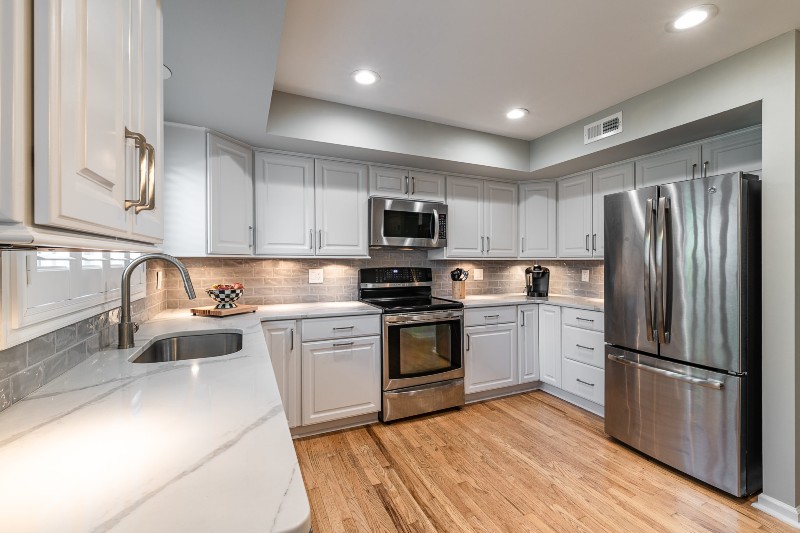 Kitchen cabinet refacing in grey