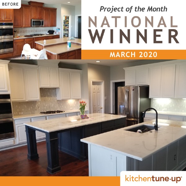 Cabinet refacing wood to white two islands is awarded as top projects of March 2020 by Kitchen tune-up